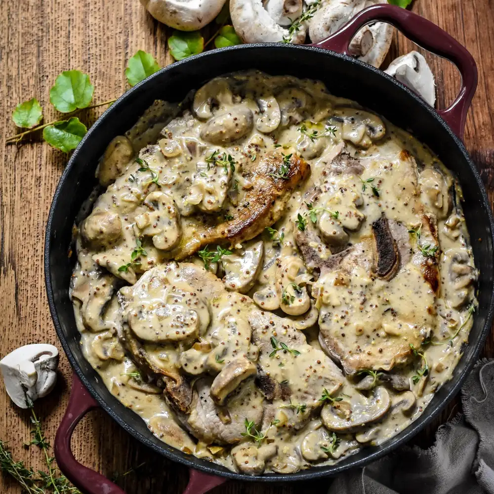 Pork Chops in Grainy Mustard and Mushroom Sauce