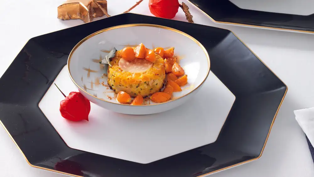 Vegetarian menu: celeriac and pumpkin soufflés