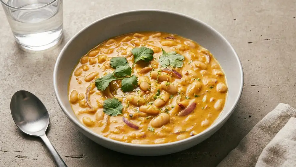 Vegan curry with white beans and creamy coconut milk