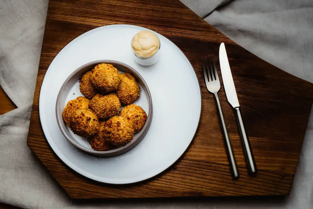 Eggplant meatballs with smoked tomato mayonnaise