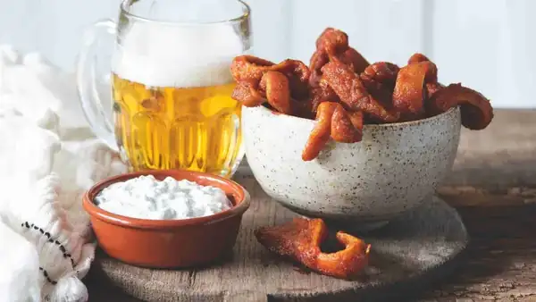 Buffalo pork ears with blue cheese sauce