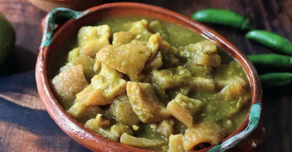 Chicharrón en Salsa Verde: Fried Pork Skins in Green Salsa