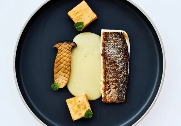 Pan-Fried Sea Bream with Leek Cream & King Oyster Mushrooms