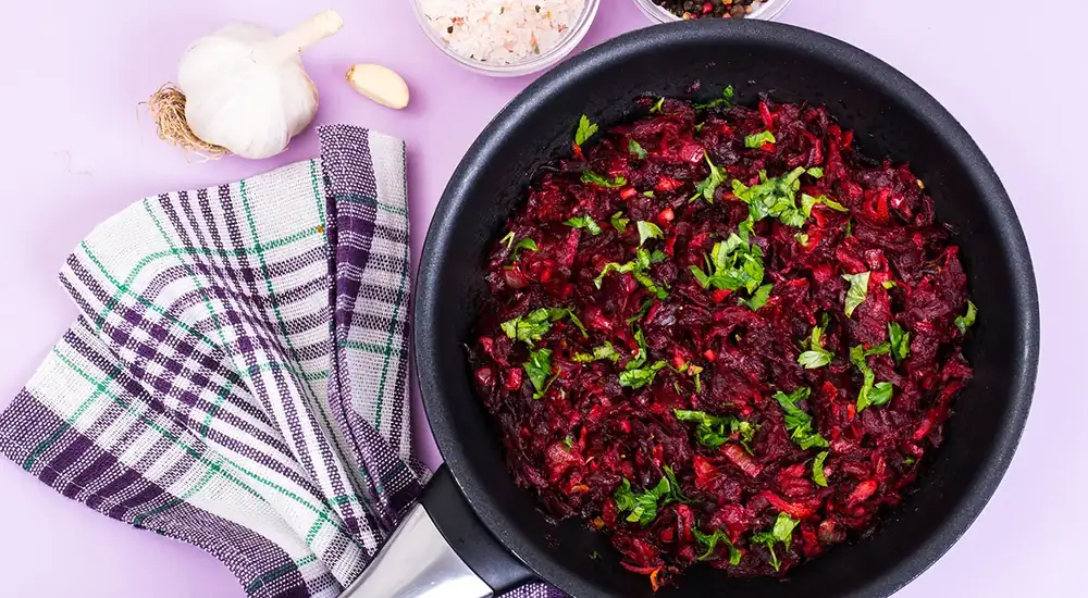 Beetroot Caviar in a Frying Pan
