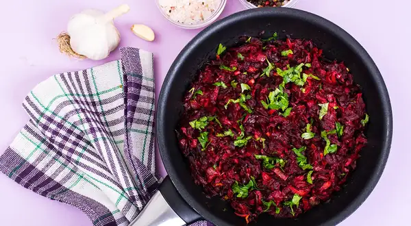 Beetroot Caviar in a Frying Pan