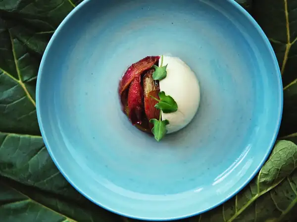 Elderflower mousse with rhubarb from the oven