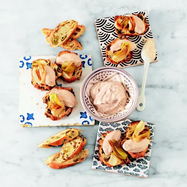 Tuna Mousse with Spring Onions on Olive Toasts