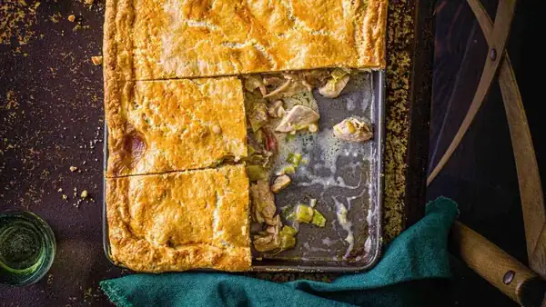 Chicken pie with bacon and mushrooms