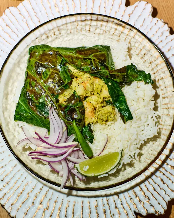 Collard Shrimp Paturi Recipe