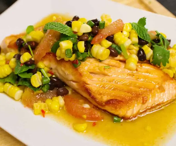 Salmon with Corn and Bean Salsa Recipe and Video Tutorial