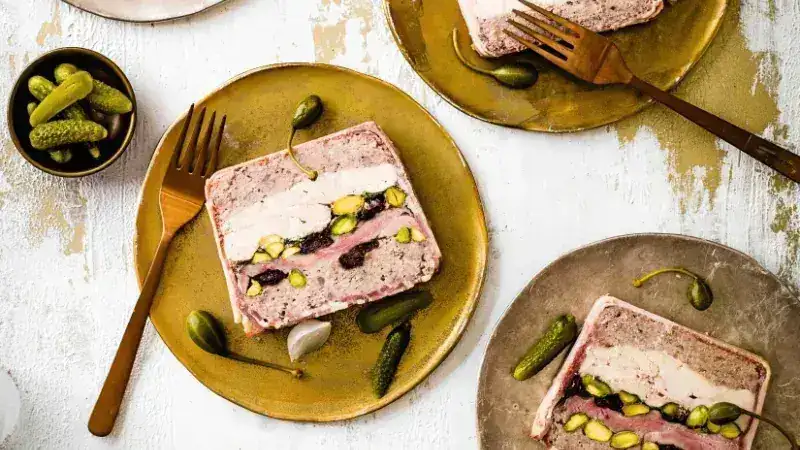 Terrine with duck, chicken and sour cherries
