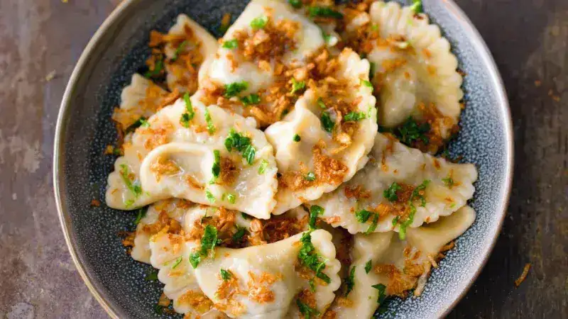Pierogi with potato and cottage cheese filling