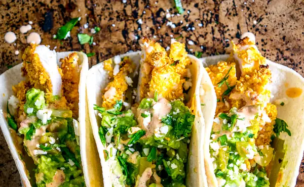 Crispy Chicken Tacos with Chipotle Crema and Guacamole