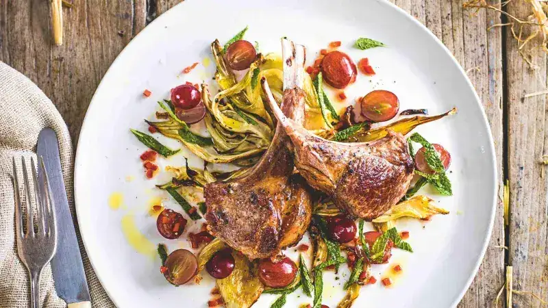 Grilled lamb with roasted fennel and grape relish