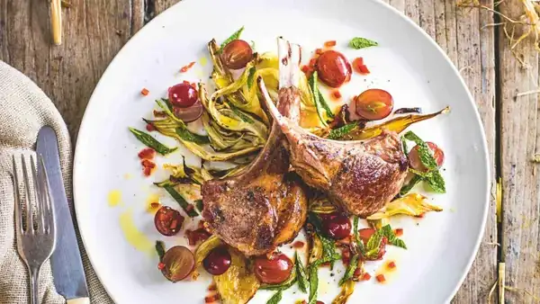 Grilled lamb with roasted fennel and grape relish