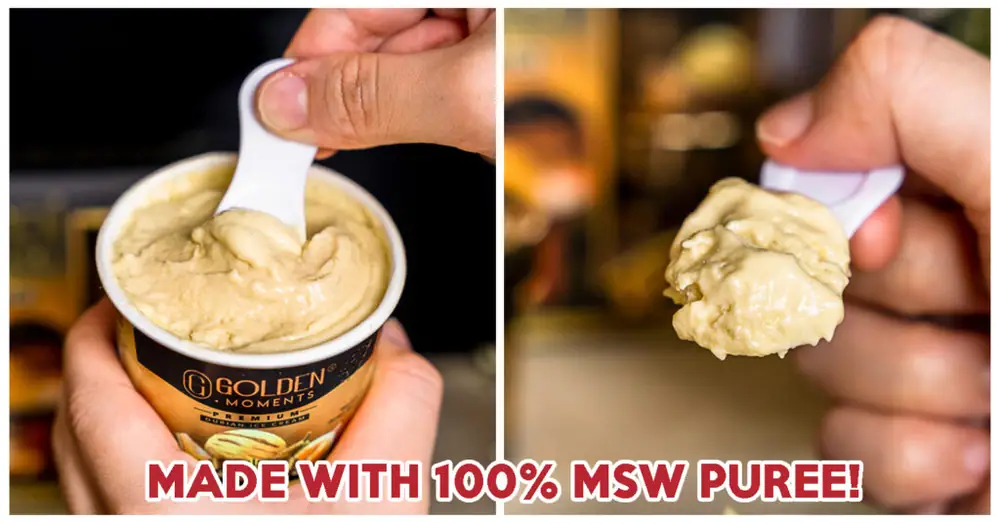 Golden Moments tiene un nuevo helado de durian Mao Shan Wang, súper delicioso con sabor a durian.